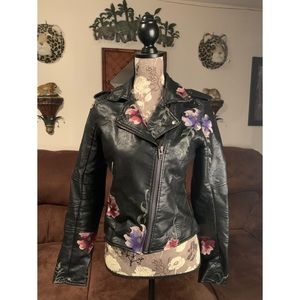 Floral faux Leather jacket